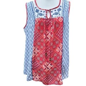 est 1962 | Sleeveless Boho Blouse | Color: Blue, Red, White | Size: 1X